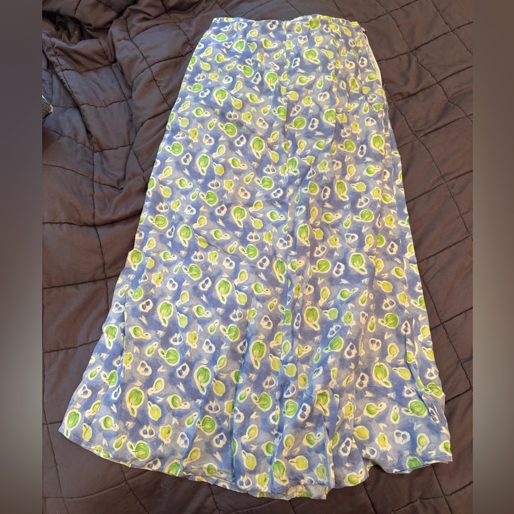 Sigrid Olsen Yellow and Blue Midi A-Line Skirt